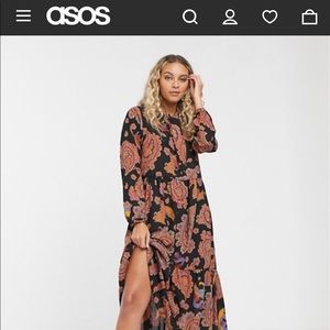 ASOS Monki Paisley Bird Print Tiered XL Midi Dress